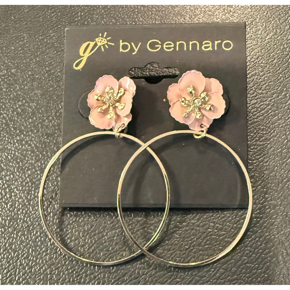 Womens Hoop Earrings Pink Gold Floral Enamel Rhinestone‎ Drop NEW